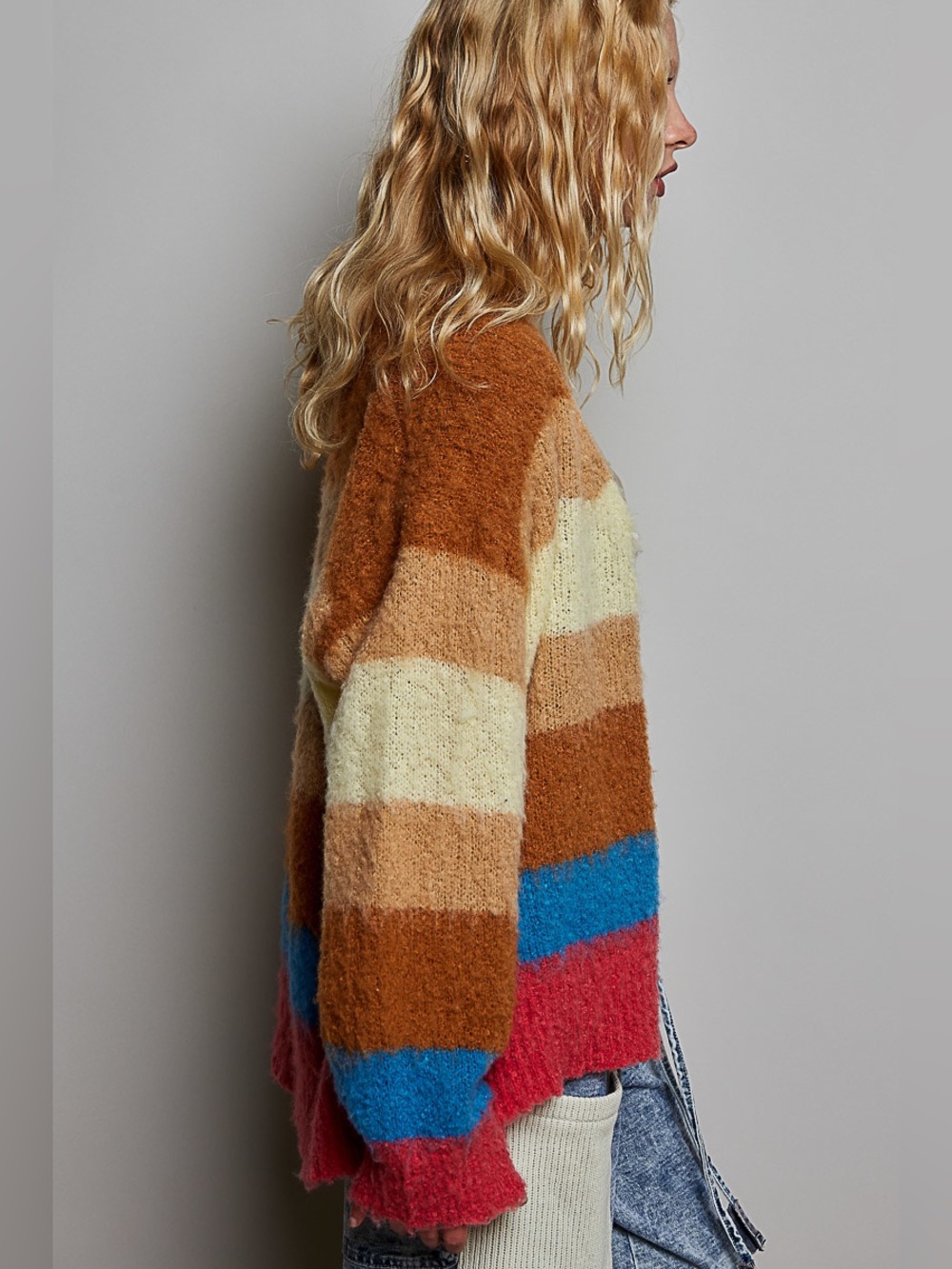 POL “ Malibu Sunset “ Striped Cardigan Sweater | Choco Multi - Picture 4 of 7